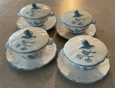 MAIOLICHE DERUTA :: STUDIO ART POTTERY Set/4 LIDDED BOWLS 3 1/2” BLUE BIRD ITALY