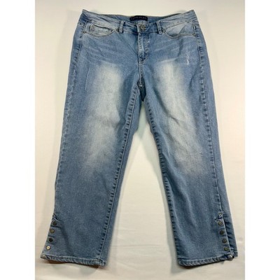 Code Bleu Women Light Wash Straight Leg Crop Jeans Button Hem Size 12