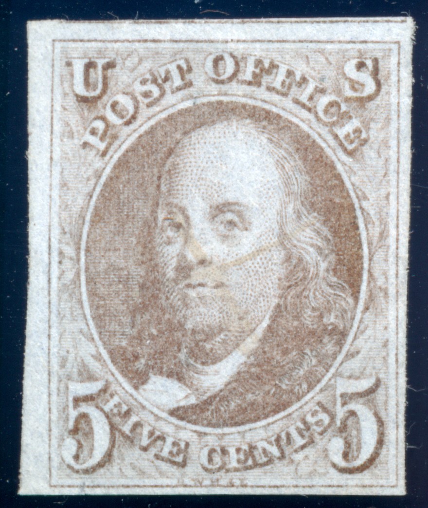 US 1 5c 1847 Benjamin Franklin first issue four margins used