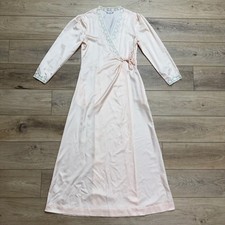 Christian Dior Vintage Pink Satin Lace Trim Wrap Robe Maxi Lingerie READ