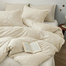 Stone-Washed 100 Cotton Duvet Cover Set King Size, Ultra Soft, Breathable, Flor