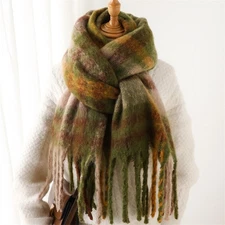 2pc Oversize Plaid Blanket Scarf Set Pink Grey Green Brown Cozy Winter Gift Wrap