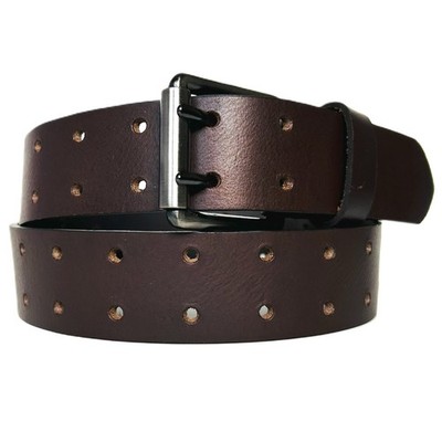 Men's 2 Hole Double Prong FULL GRAIN Thick Leather Heavy Duty Belt 1.5'' width