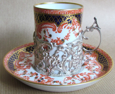 ROYAL CROWN DERBY 3985 MUSTER KAFFEETASSE / FILIGRAN SILBERHALTER (12483)