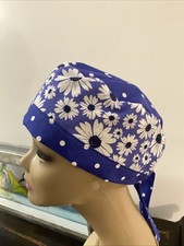 White Daisies Polka Dots Surgical Scrub Cap Hat Elastic And Ties Unisex