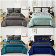 Soft Bohemian Stripe Comforter Doona Quilted Set Queen King Size Bed Pillowcase