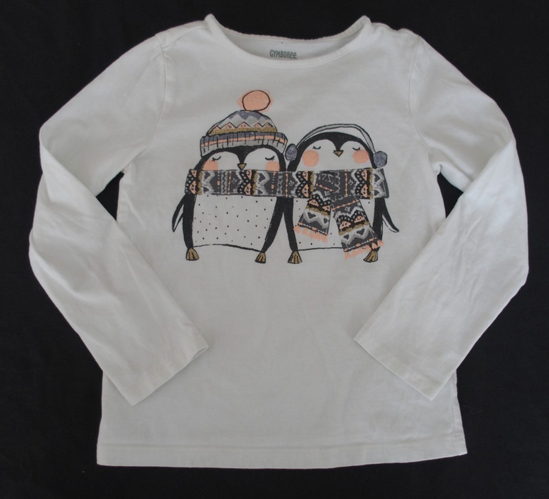 Gymboree 5T Girls Penguin Shirt Long 5 winter sparkle flaw - pin hole
