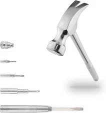 Mini Metal Hammer 6 in 1 with Slotted/Flat Head Phillips Screwdriver Silver 