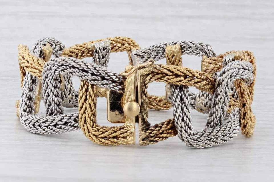 Cartier сплетенный желтый белое золото браслет с коробкой 18k 6,75» дизайнер заявление - Изображение 3 из 4