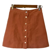 DIVIDED Women's 2 Faux Suede 90's Y2K Button Front Sexy Colorful Pink Mini Skirt