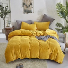 Yellow Velvet Duvet Cover Set Queen Flannel Comforter Cover Corner Ties 3 Pcs