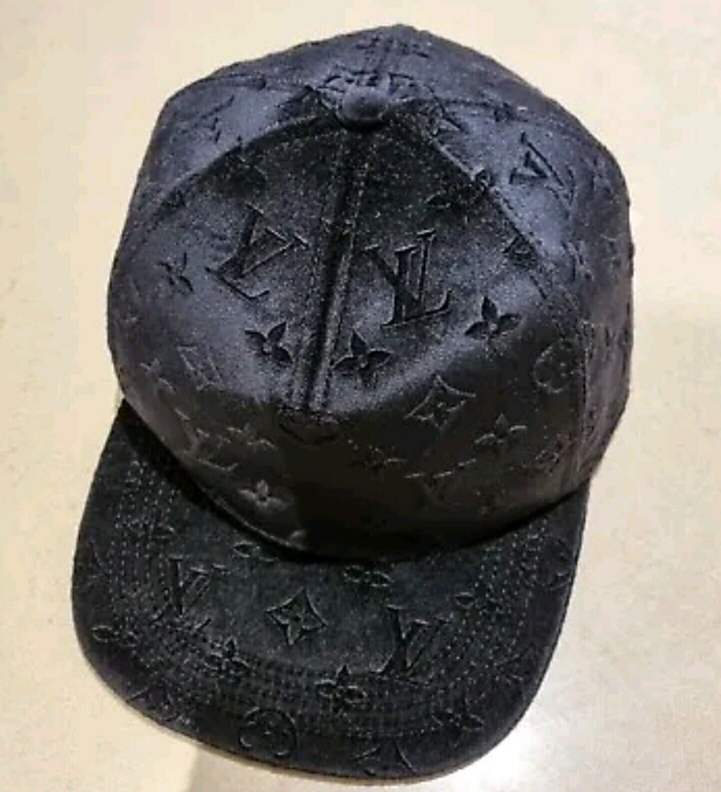 LOUIS VUITTON Calfskin Monogram Shadow Baseball Cap 60 Black