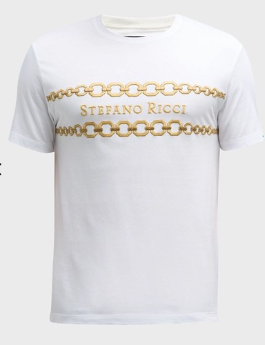 Stefano Ricci Men's Embroidered Chain Logo T-Shirt XL White Italy New $750 - Picture 2 of 11