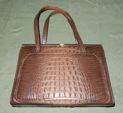 Damen Handtasche Kunstleder braun Schlangenleder-Optik original um 1960 