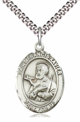St. Francis Xavier Medaille in 1'' Sterlingsilber, 24'' Rhodium Platte Verschluss Kette