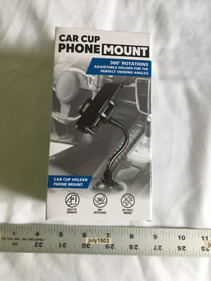 (1) NEW Car Cup Phone Mount - Flexible Gooseneck, 360 Deg Rotate, Fits Any Phone