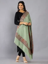 India Pashmina Shawl Wrap-Trendy Paisley Wool Cashmere Oversize Green Throw 80"