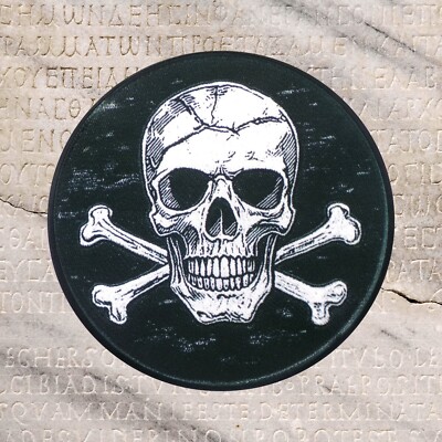 ROUND PIRATE PATCH JOLLY ROGER black Skull Crossbones iron SKELETON