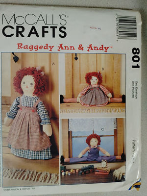 McCall's Crafts Pattern 801 Raggedy Ann Andy Dolls Draft Busters ...