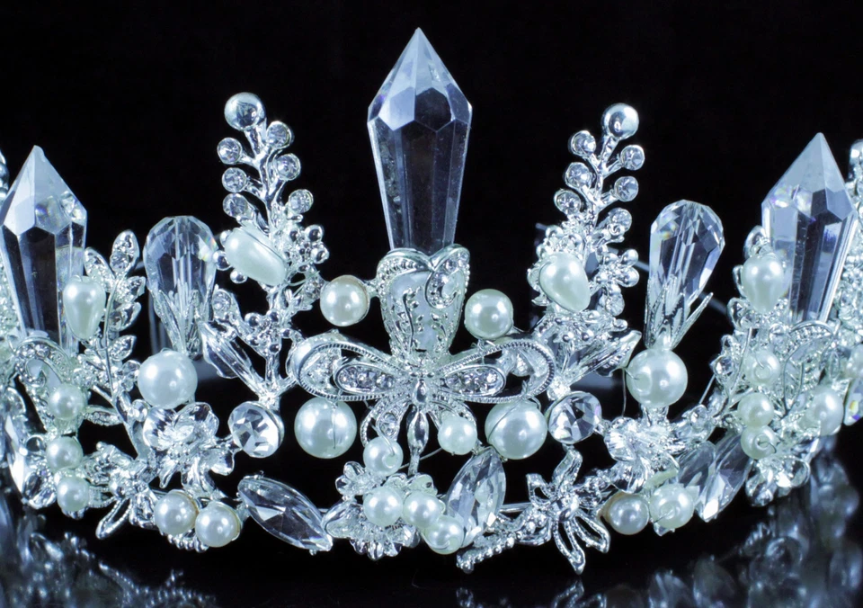 Princesa Perla Cristal Austriaco Estrás Tiara Peines Corona Plata Baile de graduación T1901 Foto 3 de 4