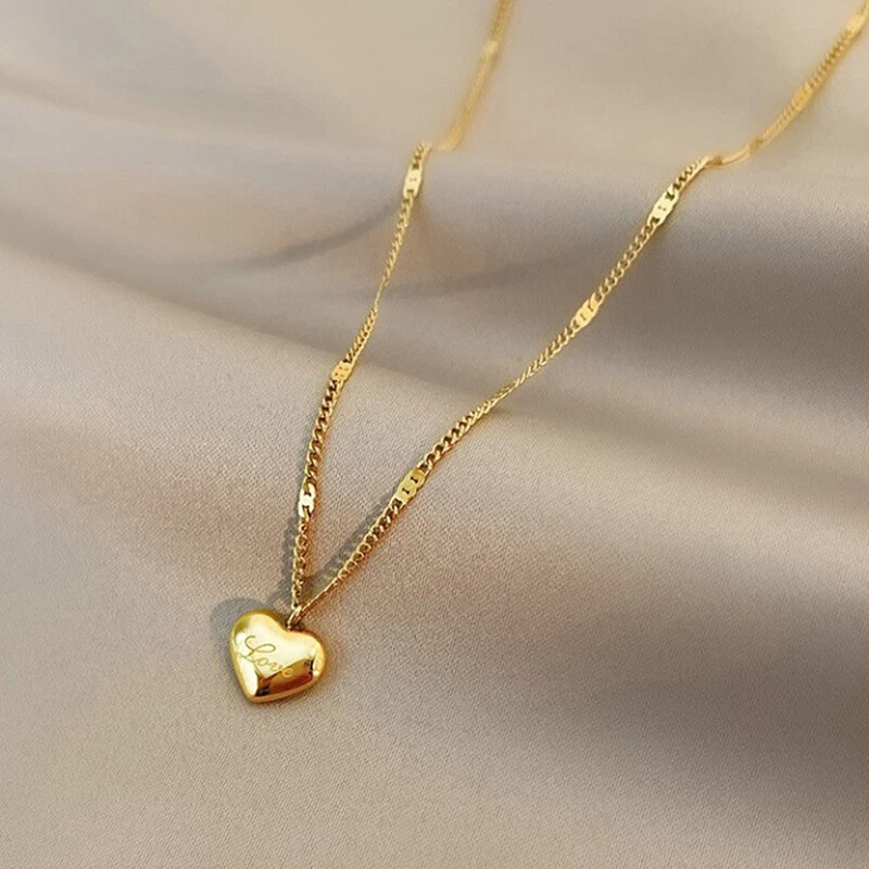 Fashion Gold Plated Love Heart Necklace For Women Man Pendant Hanging