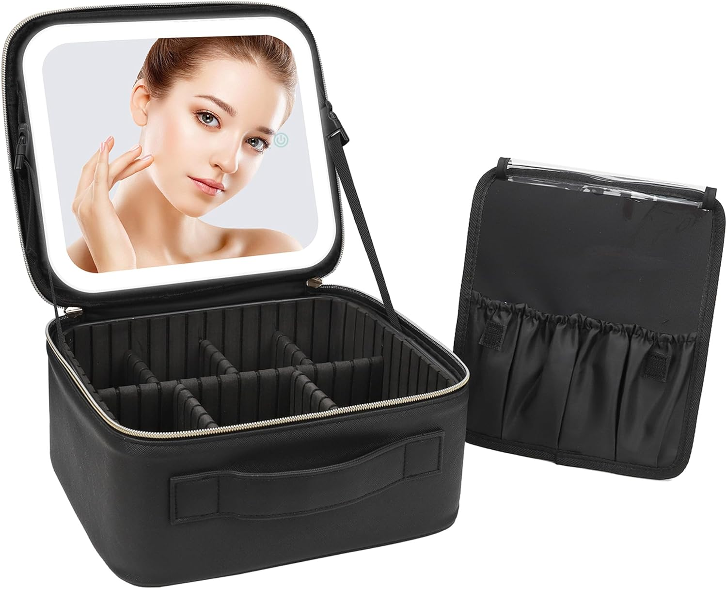 Makeup Bag with LED Mirror, Travel Make up Bag Cosmetic Organizer Case with Make-image