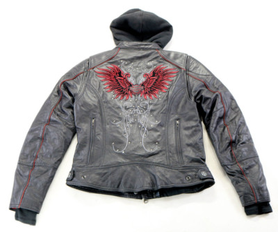 harley davidson jacket S black red leather hoodie liner vents soft zip 3-n-1 bar