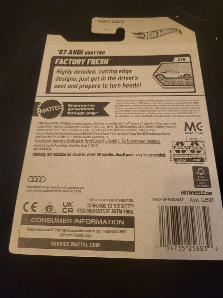 2025 风火轮 #16 工厂新鲜 2/5 '87 奥迪四轮蓝色全新近乎完好 — 第 2/2 张图片