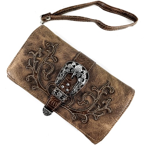 Justin West Western Floral CCW Stud Buckle Concealed Carry Handbag Purse Set - Picture 21 of 131