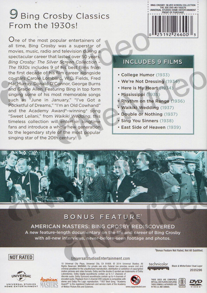 Bing Crosby Silver Screen Collection The 1930s Dvd's 4-discs 9 Movies ...