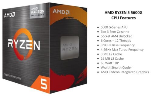 CPU AMD RYZEN 5 5600G Zen3 6 cœurs 12 threads 3,9 GHz AM4 avec GPU AMD intégré - Photo 1/2