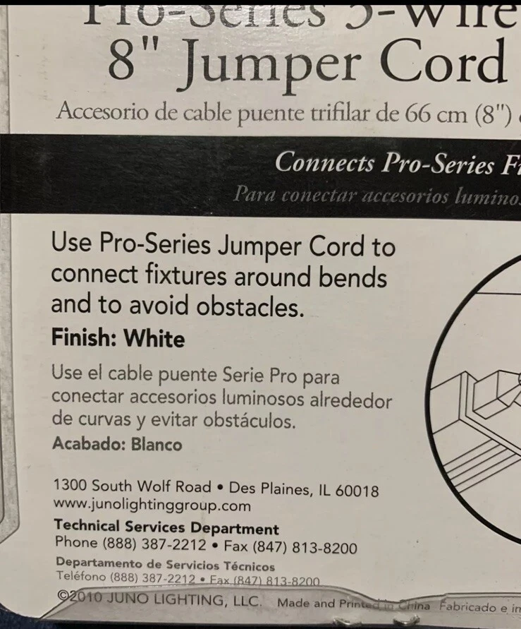 Juno Lighting JC3-8 WH 8" 8 Inch  66cm Jumper Cord FNFP  Brand New Unopened - Image 4 of 4