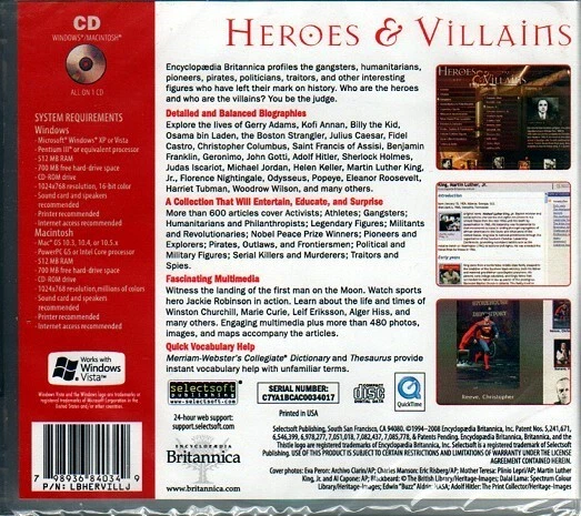 Encyclopedia Britannica Heroes & Villains CD-ROM for Win/Mac - Factory Sealed JC - Image 2 of 2