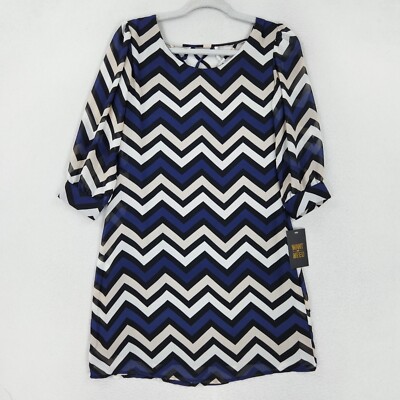 Want And Need Dress Women Small Blue Back Chevron 3/4 Sleeve Shift Nordstrom NEW