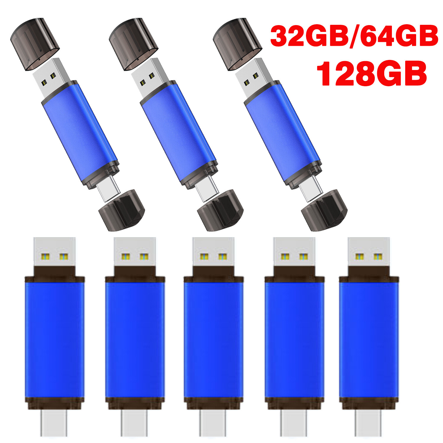 Memoria USB 2.0 de 32GB, 64GB, 128GB, Dual Go USB Tipo-A y Tipo-C, lote