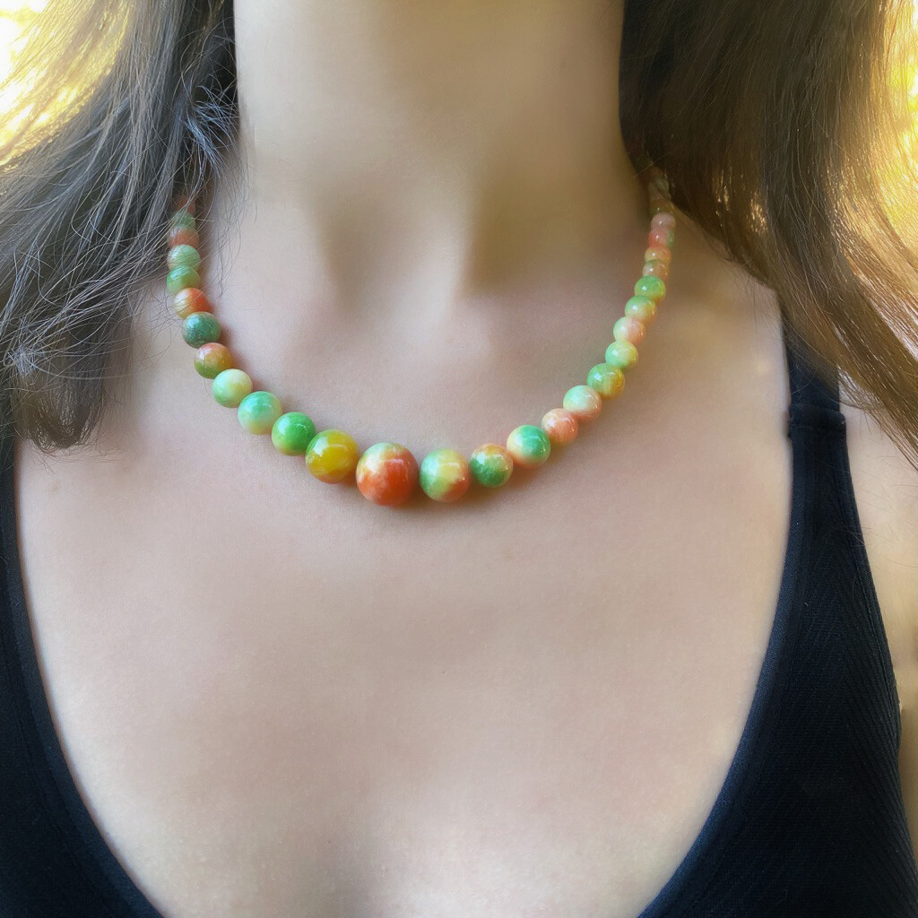 Collier calcédoine naturelle perles dégressives, libérez la parole grâce à la lithothérapie