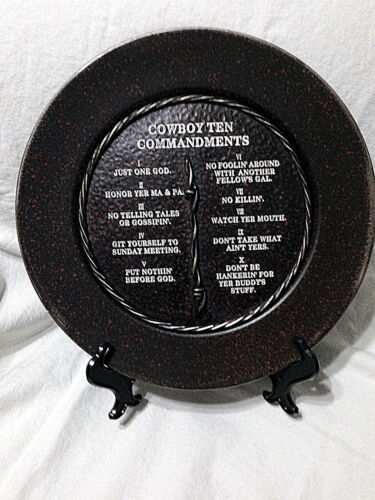 Western Leather look with Cowboy  Ten Commandments Plate with Holder