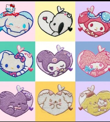 Heart-Shaped Sanrio Hello Kitty Embroidered Iron-On Sew-On Patches