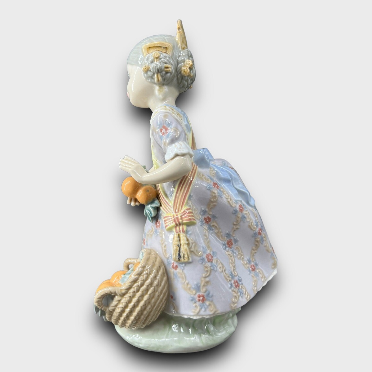 Vintage Lladro Spain 'Miss Valencia' Girl Basket Orange #1422