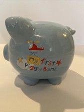 Disney Baby My First Piggy Bank Blue Ceramic Boy Piggy Bank Pre-Owned