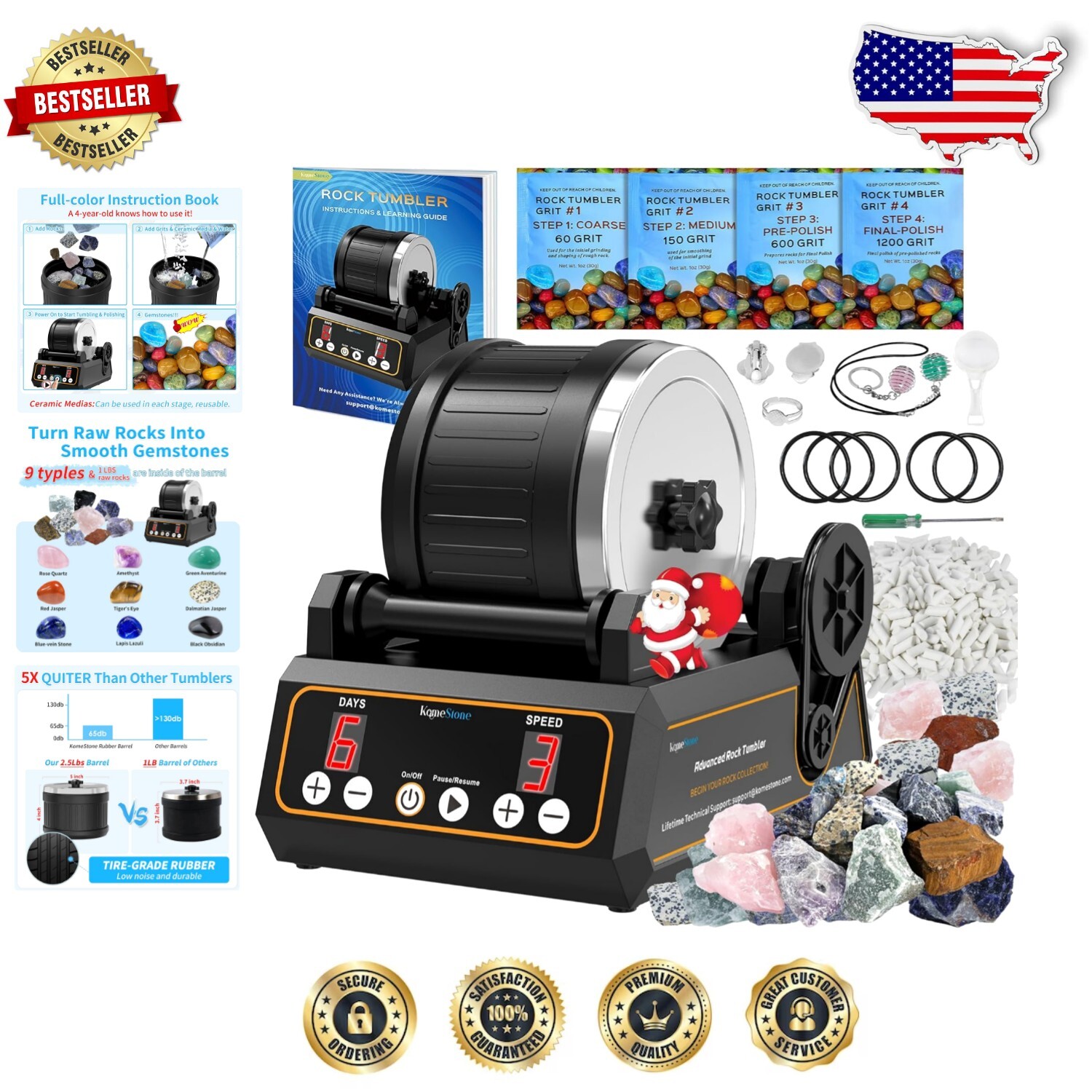 Complete Rock Tumbler Kit with Accessories - Create Stunning Polished Gems