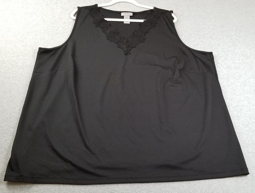 CATHERINES Tank Top Women’s 3X Plus Black Sleeveless V Neck Lace Trim Stretch