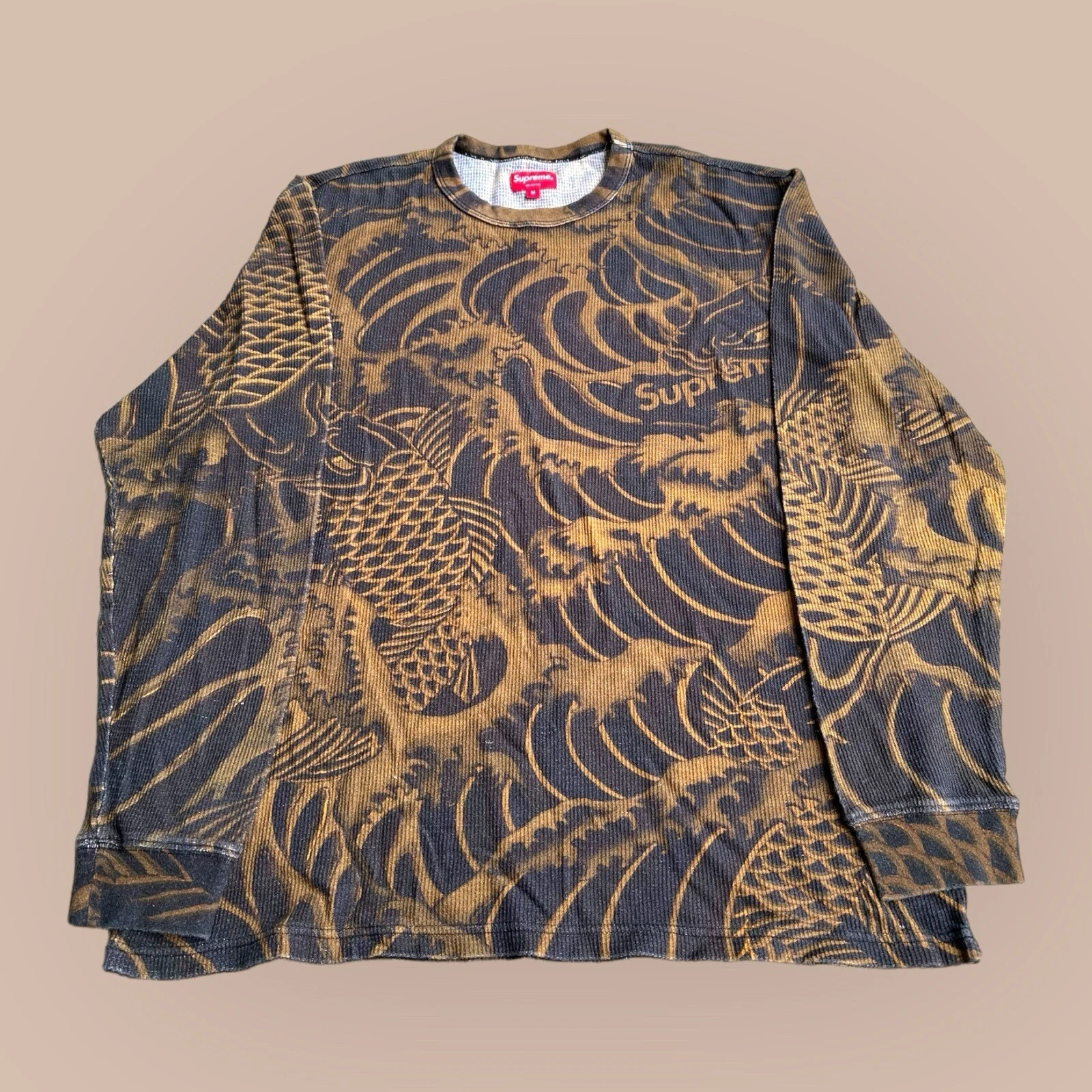 Pull chemise manches longues Supreme SS20 Waves KOI motif Japon taille moyenne marron