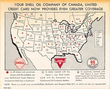 Conoco & Shell gas small card stock handout - shows states that have gas