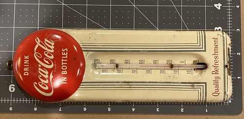 Coca-Cola 1950s 9" x 3" Tin Thermometer in Decent Condition - Picture 11 of 11