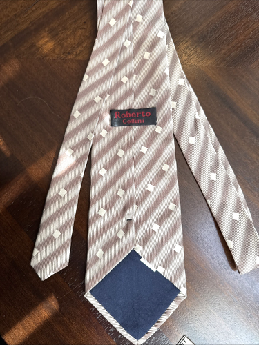 Roberto Cellini Tie Brown Strip Polyester 59" L - 3.7/8 W Diamond Pattern - Picture 12 of 18