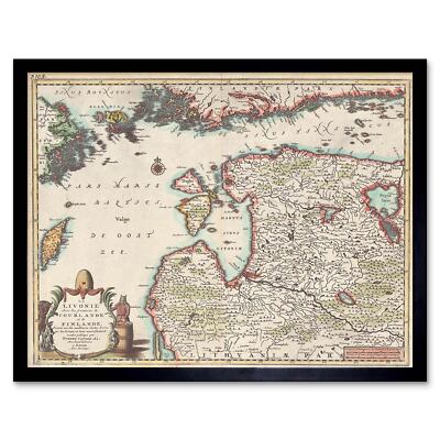 Reisekarte Livland Kurland Finnland Estland Lettland historisch gerahmter Kunstdruck