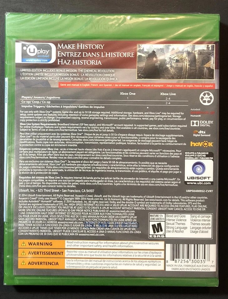 Assassin's Creed - Unity (Limited Edition) (Trilingual Cover) (XBOX ONE) on  XBOX ONE Game