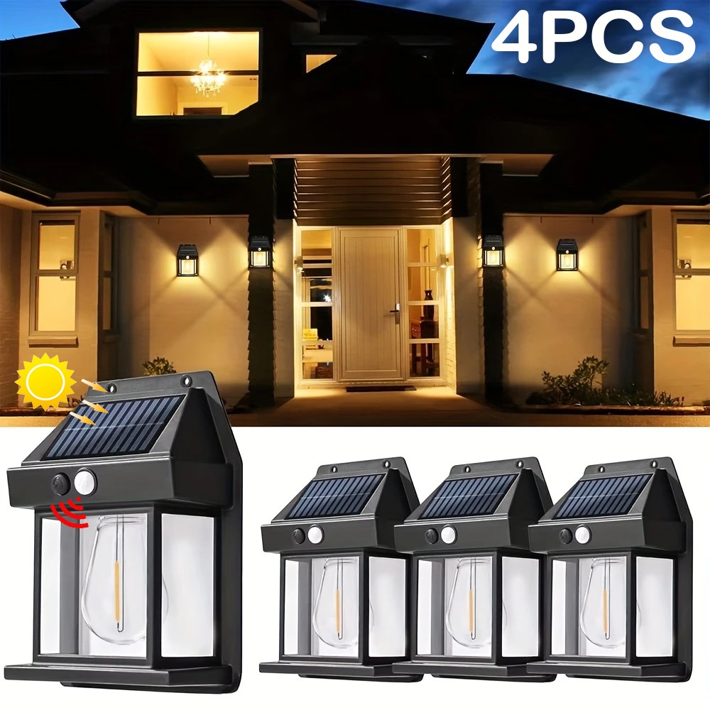 4/8/12PACK Solar Power Lights PIR Motion Sensor LED Wall Lamp Security Outdoor