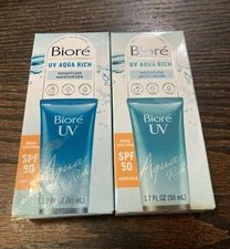 (2) Biore UV Aqua Rich SPF 50 Moisturizing Sunscreen Face, Oxybenzone & Octinoxa